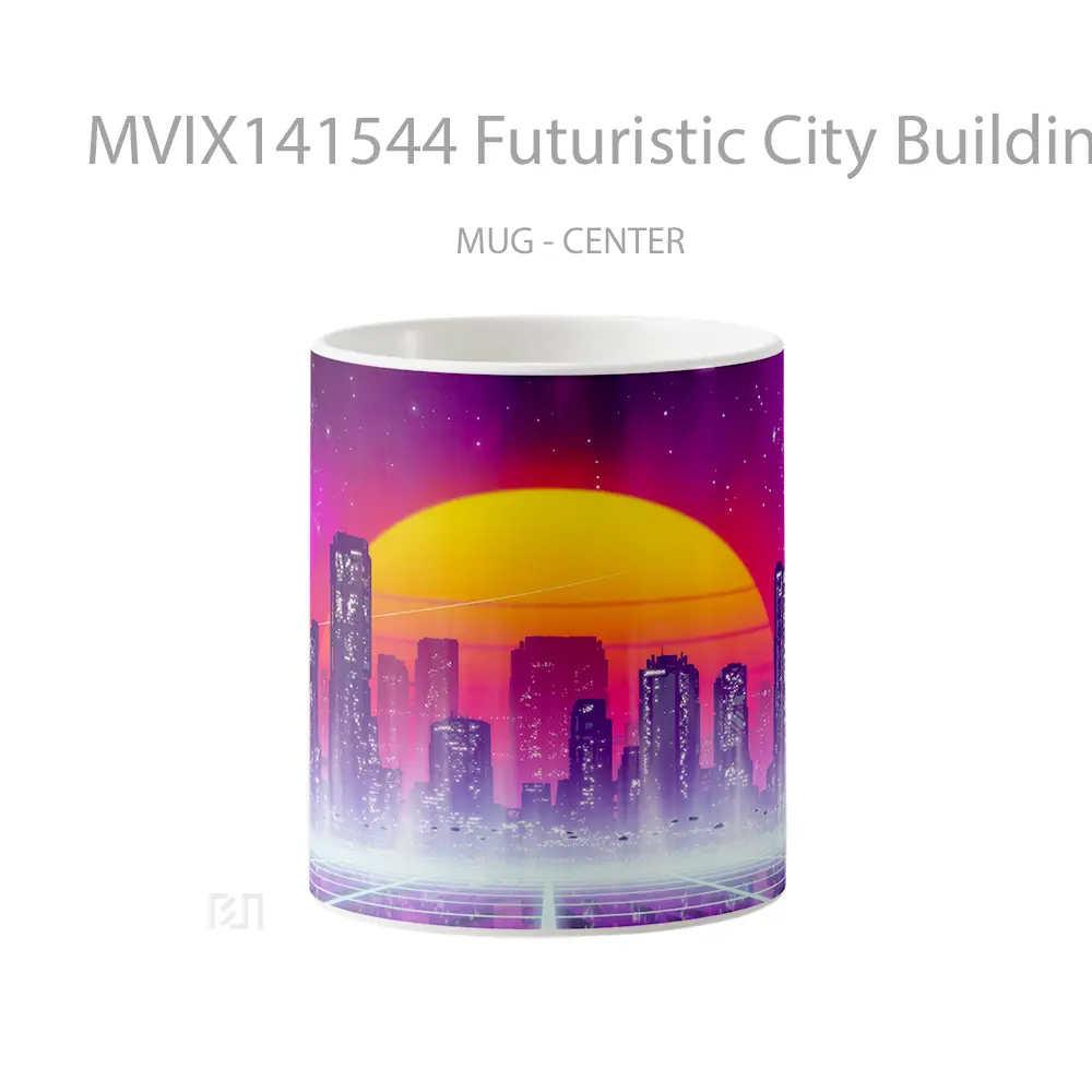 Mug Futuristic City Building Retrowave Vaporwave Sci Fi Digital Art Gelas Keramik Unik