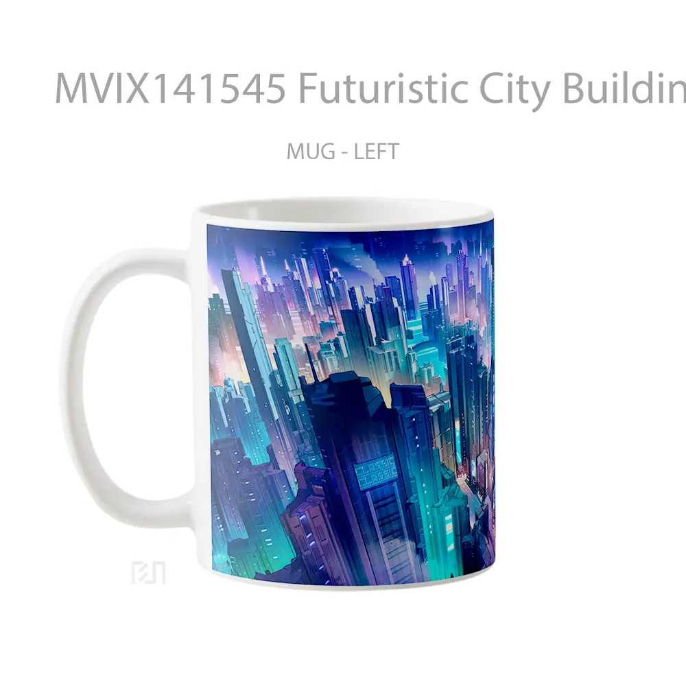Mug Futuristic City Buildings Cyberpunk Sci Fi Gelas Keramik Unik - All-side / Desain
