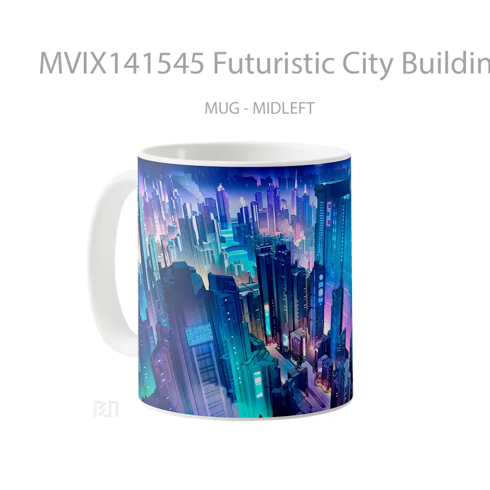 Mug Futuristic City Buildings Cyberpunk Sci Fi Gelas Keramik Unik - All-side / Desain