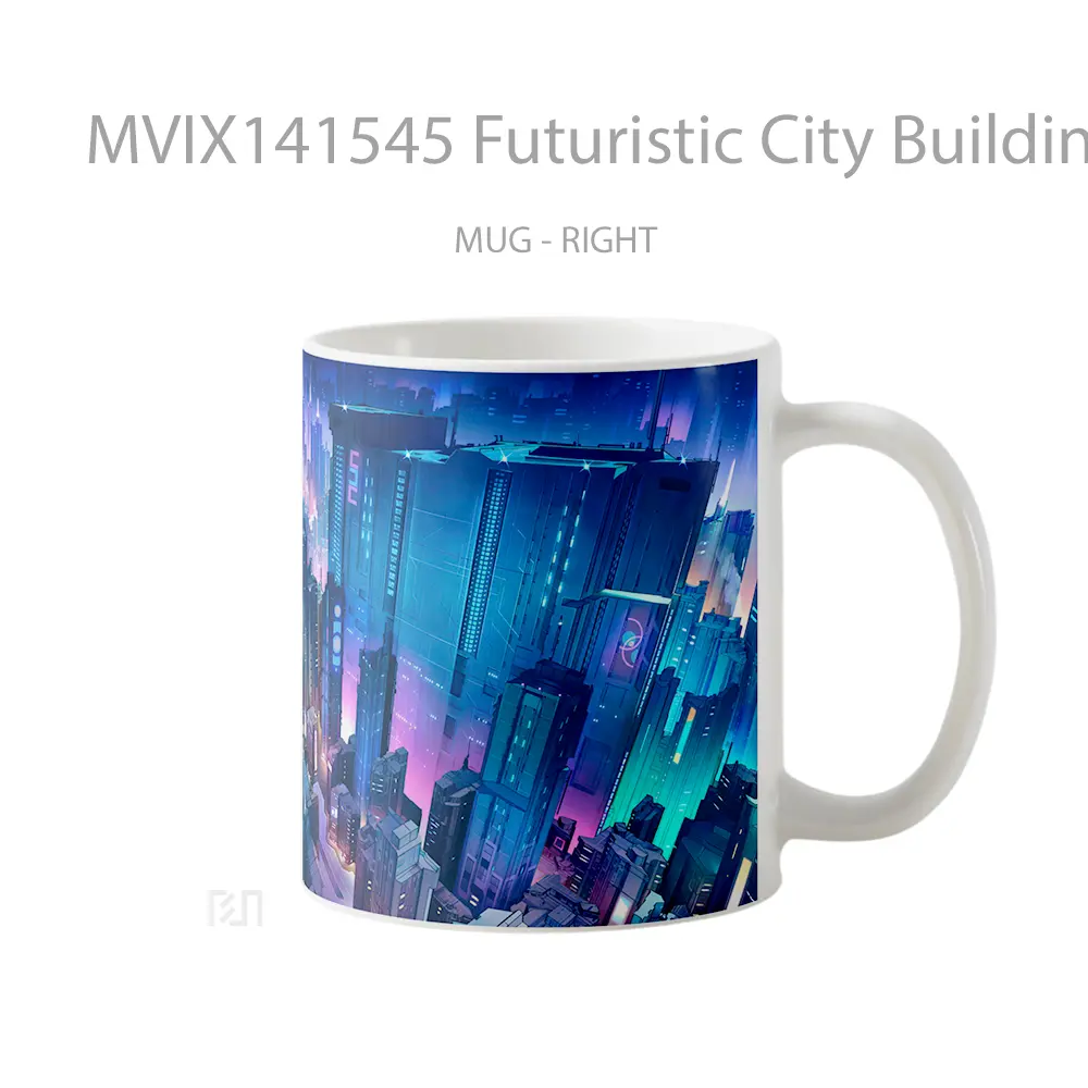 Mug Futuristic City Buildings Cyberpunk Sci Fi Gelas Keramik Unik - All-side / Desain