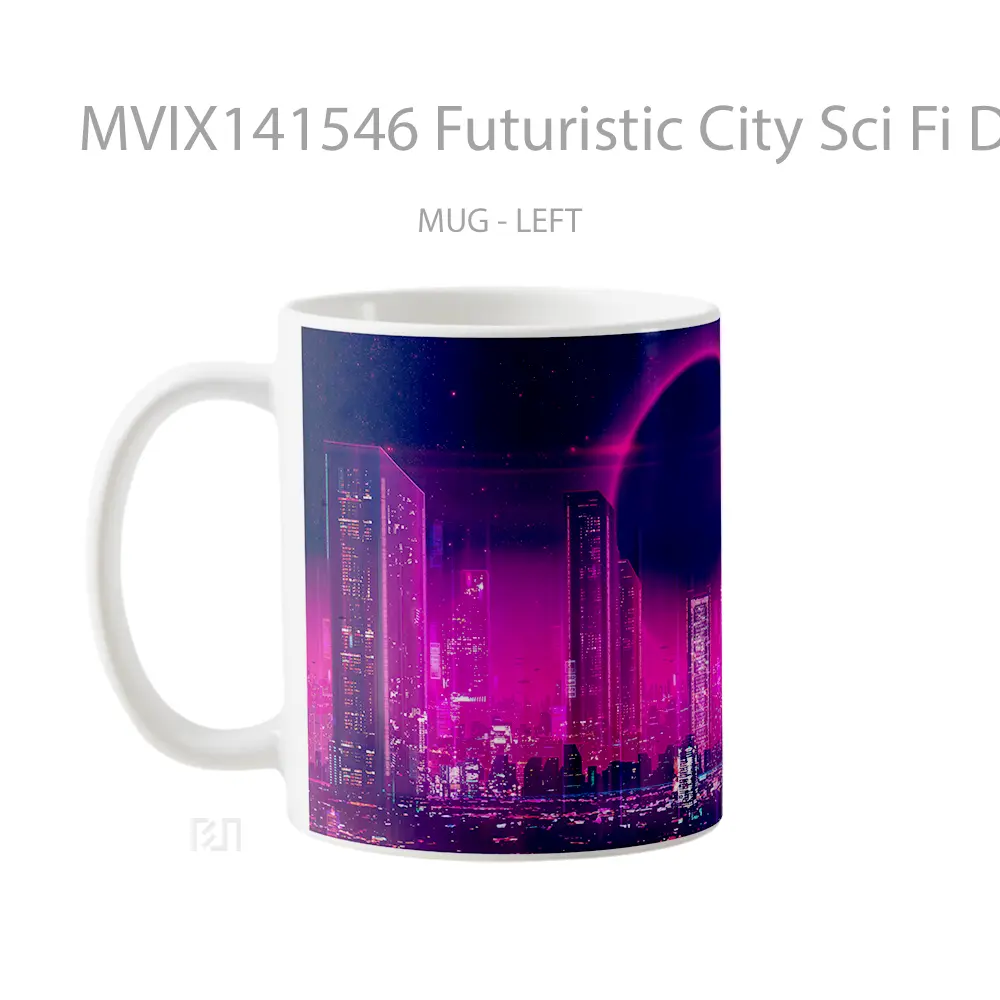 Mug Futuristic City Sci Fi Digital Art Gelas Keramik Unik - All-side / Desain