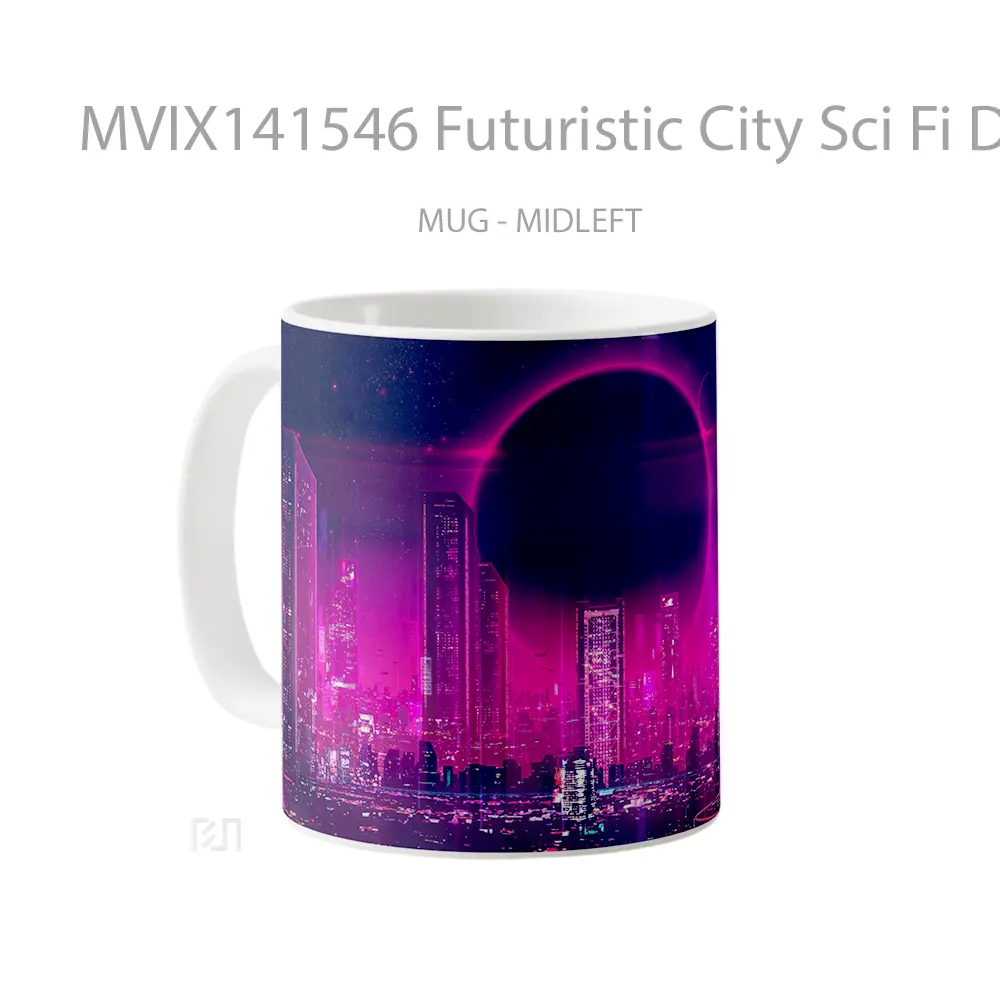 Mug Futuristic City Sci Fi Digital Art Gelas Keramik Unik - All-side / Desain