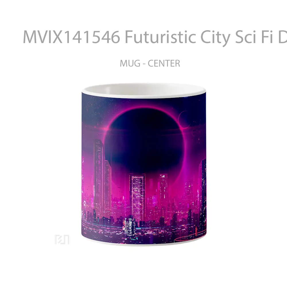 Mug Futuristic City Sci Fi Digital Art Gelas Keramik Unik