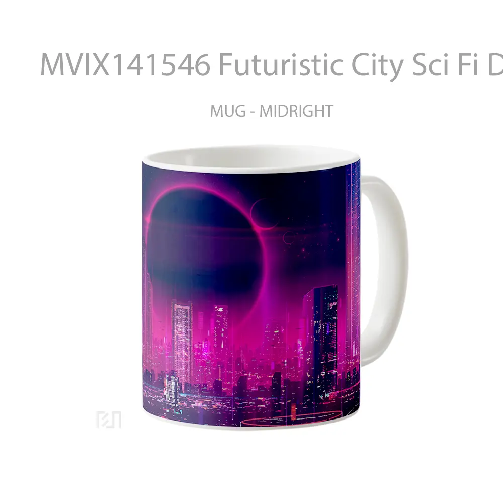 Mug Futuristic City Sci Fi Digital Art Gelas Keramik Unik - All-side / Desain