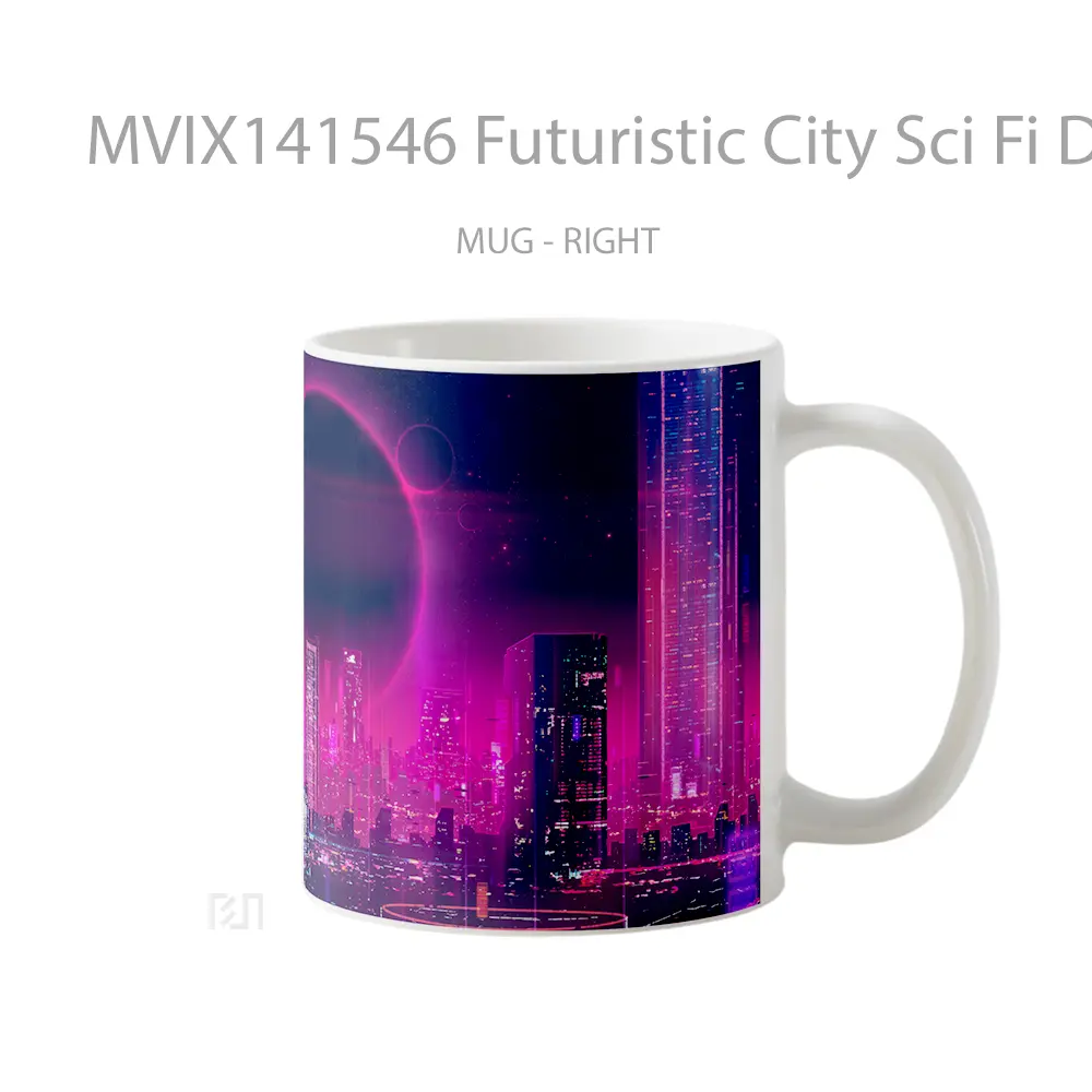 Mug Futuristic City Sci Fi Digital Art Gelas Keramik Unik - All-side / Desain