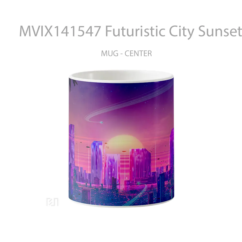 Mug Futuristic City Sunset Vaporwave Synthwave Digital Art Gelas Pemandangan Alam