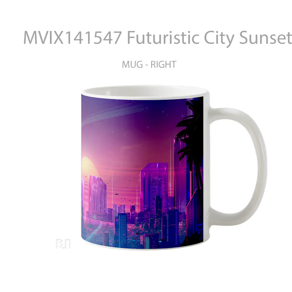 Mug Futuristic City Sunset Vaporwave Synthwave Digital Art Gelas Pemandangan Alam - All-side / Desain