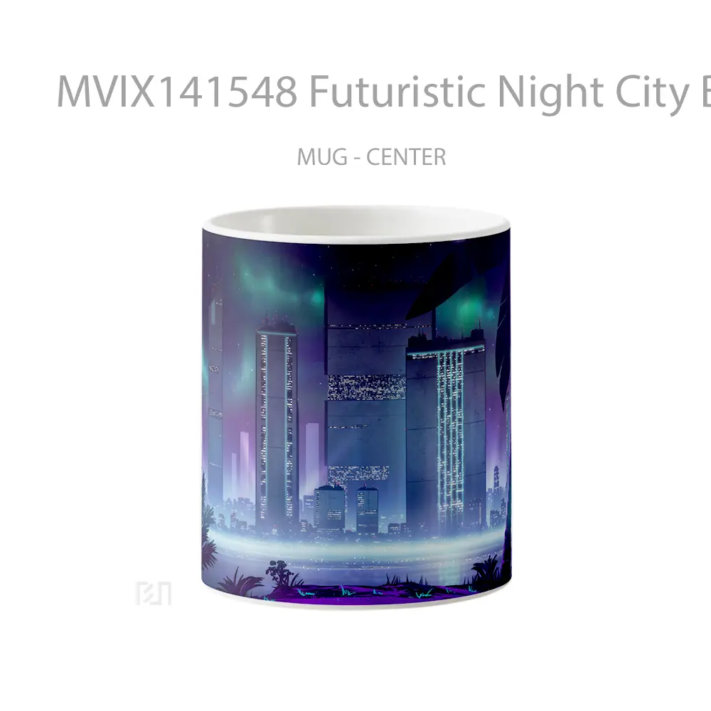Mug Futuristic Night City Buildings Sci Fi Digital Art Gelas Keramik Unik