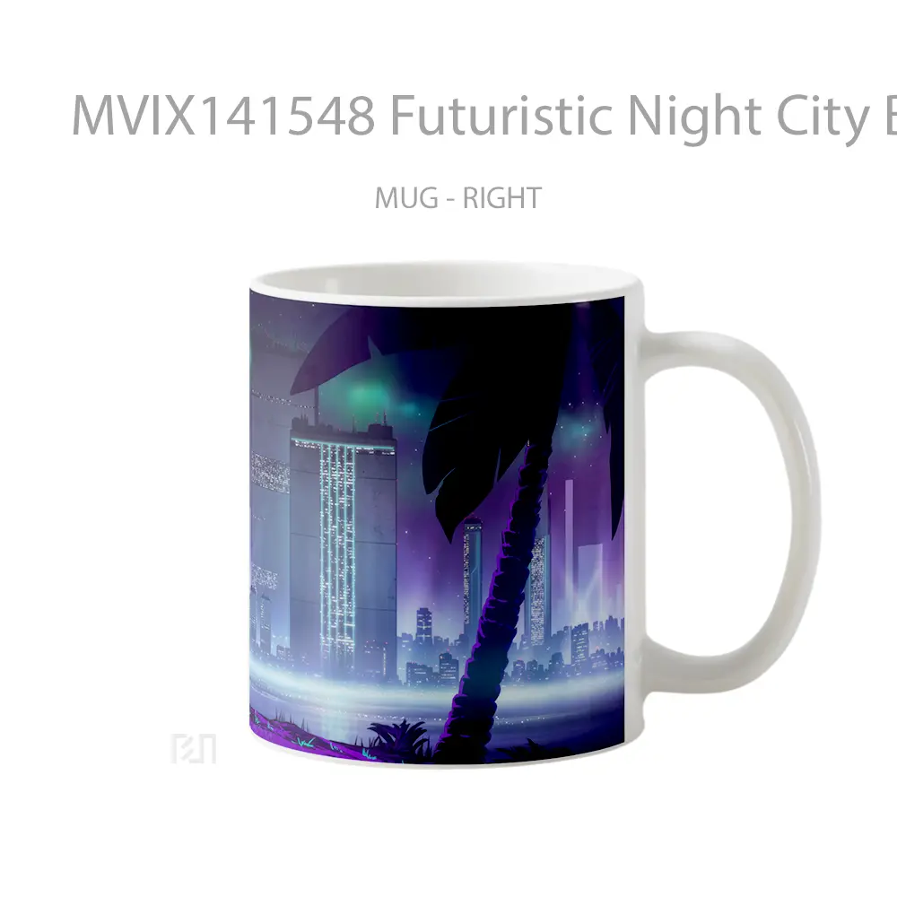 Mug Futuristic Night City Buildings Sci Fi Digital Art Gelas Keramik Unik - All-side / Desain