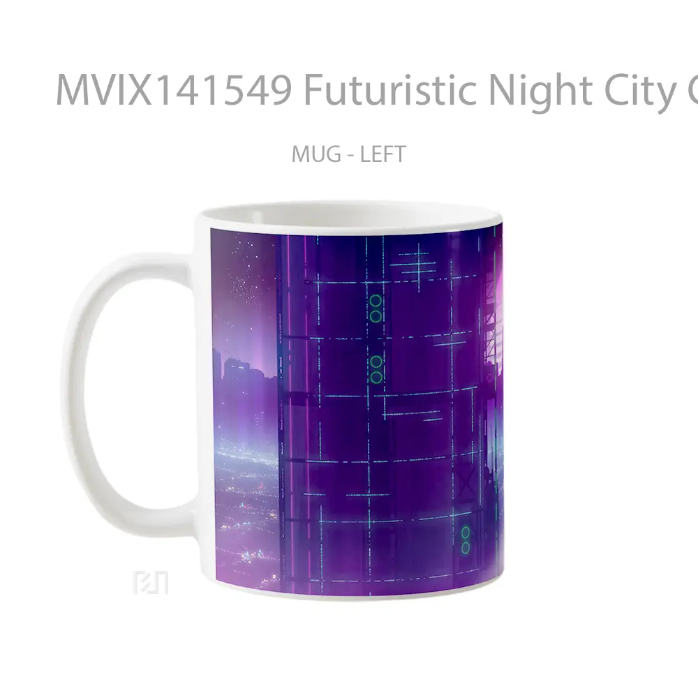 Mug Futuristic Night City Car Sci Fi Digital Art Gelas Keramik Unik - All-side / Desain