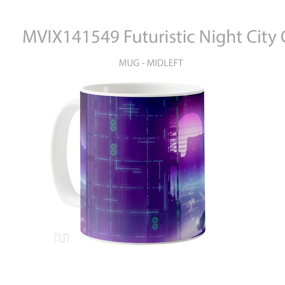 Mug Futuristic Night City Car Sci Fi Digital Art Gelas Keramik Unik - All-side / Desain