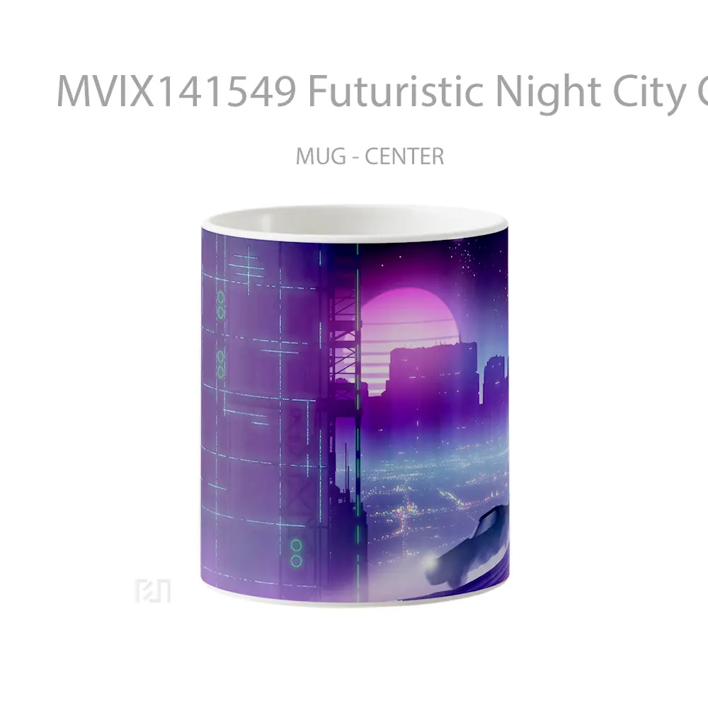 Mug Futuristic Night City Car Sci Fi Digital Art Gelas Keramik Unik