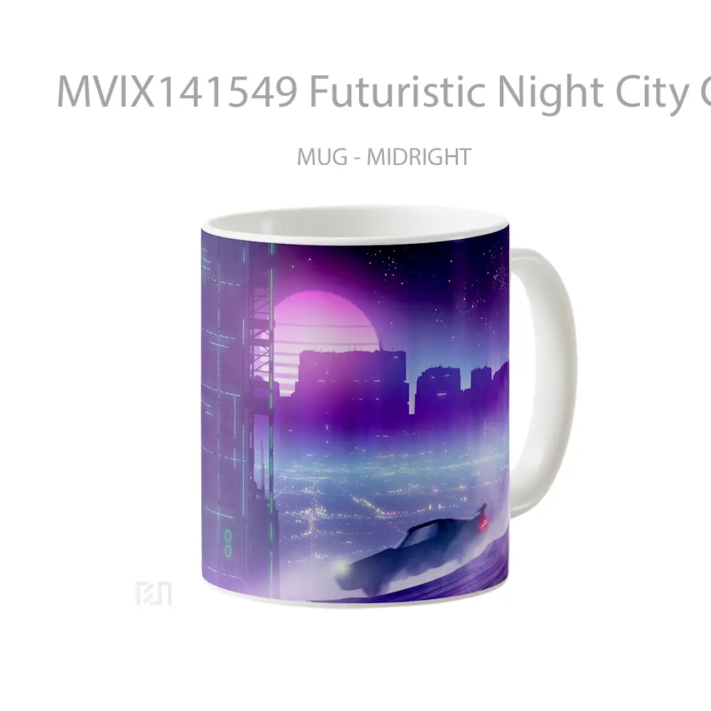 Mug Futuristic Night City Car Sci Fi Digital Art Gelas Keramik Unik - All-side / Desain