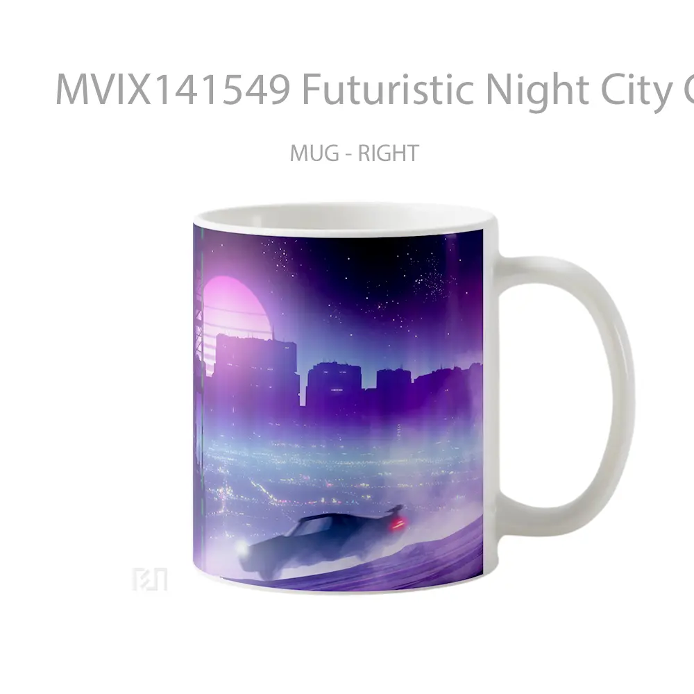 Mug Futuristic Night City Car Sci Fi Digital Art Gelas Keramik Unik - All-side / Desain