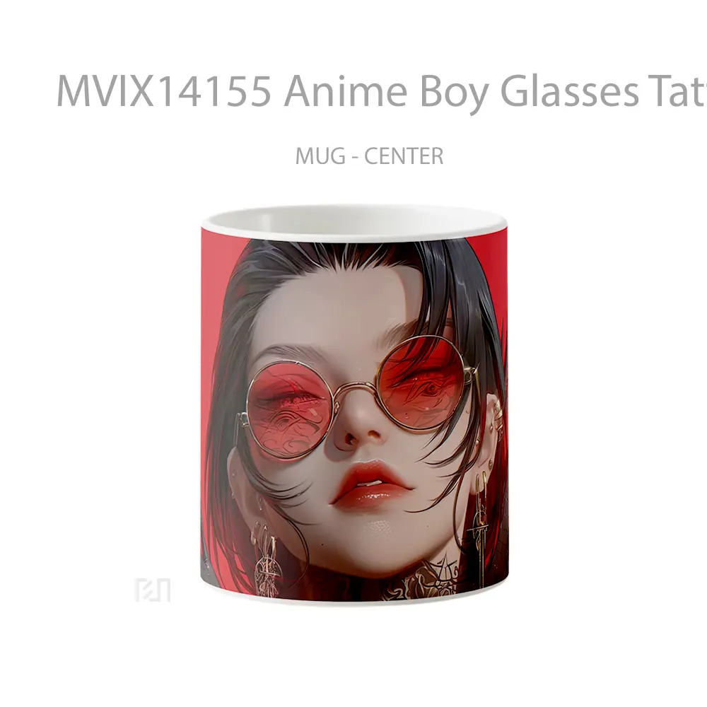 Mug Anime Boy Glasses Tattoo Cangkir Anime