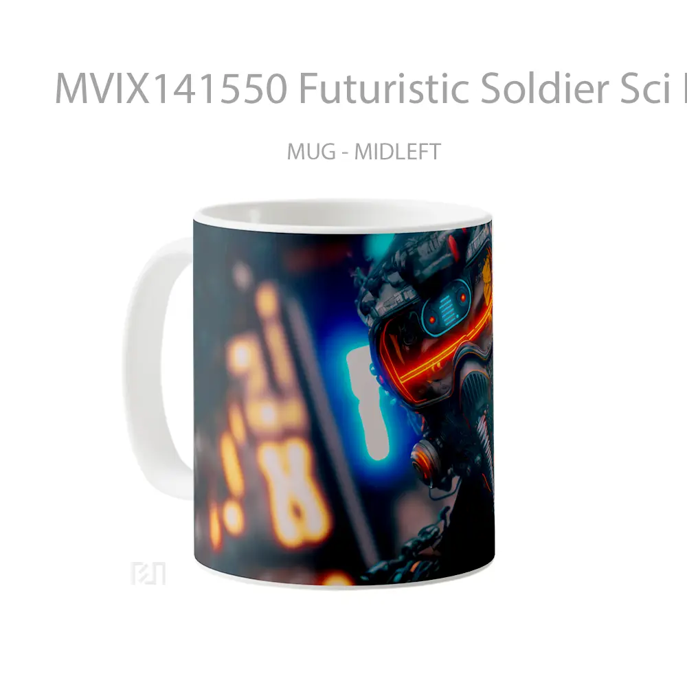Mug Futuristic Soldier Sci Fi Digital Art Gelas Keramik Unik - All-side / Desain
