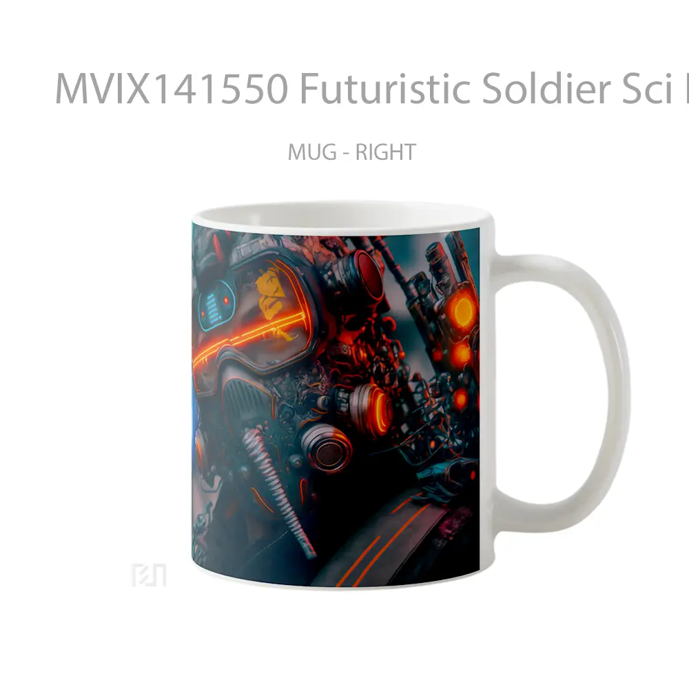 Mug Futuristic Soldier Sci Fi Digital Art Gelas Keramik Unik - All-side / Desain