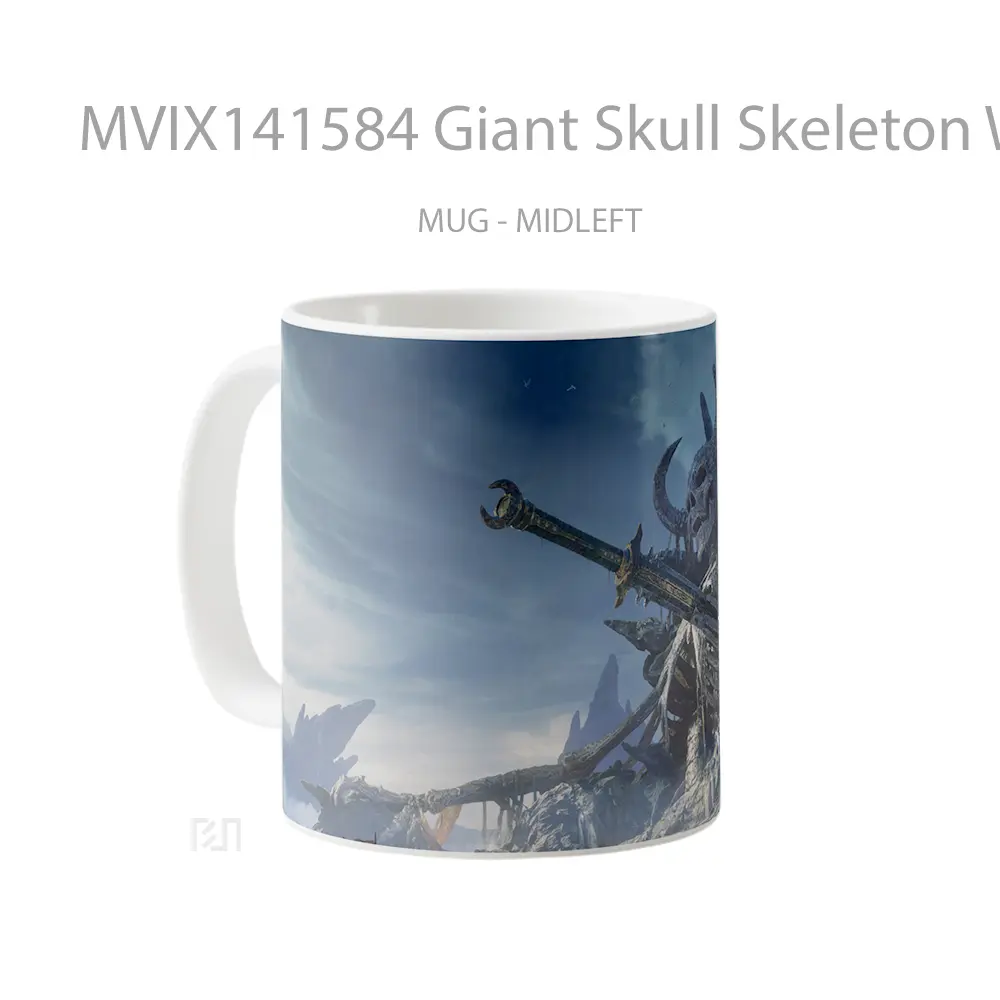 Mug Giant Skull Skeleton Warrior Tomb Fantas Gelas Keramik Unik - All-side / Desain