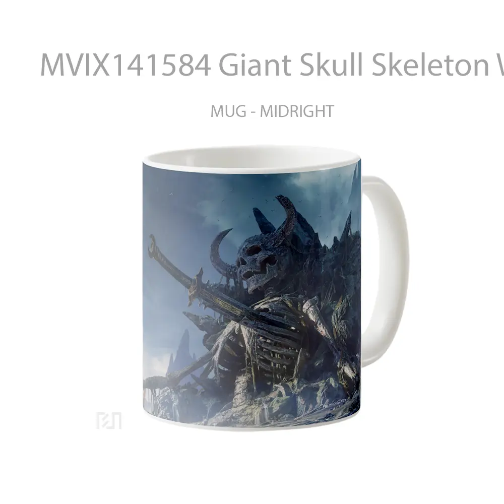 Mug Giant Skull Skeleton Warrior Tomb Fantas Gelas Keramik Unik - All-side / Desain