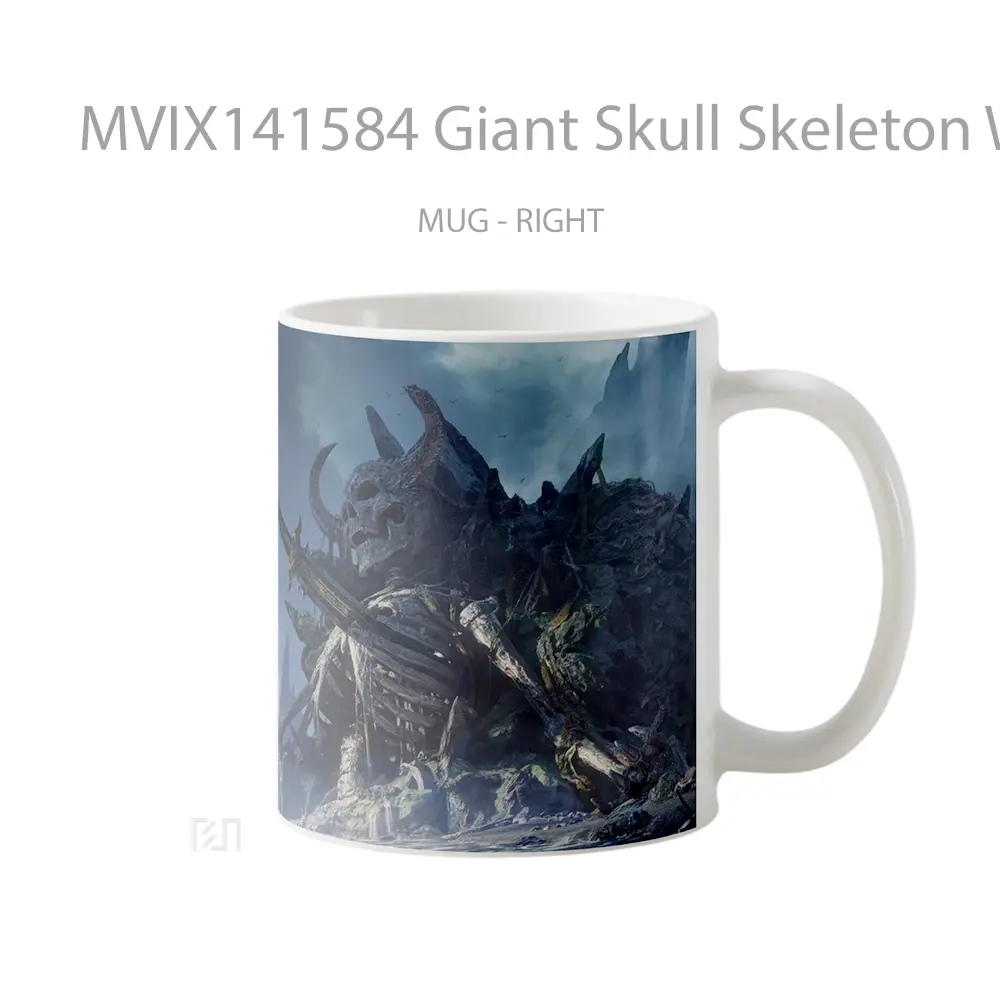 Mug Giant Skull Skeleton Warrior Tomb Fantas Gelas Keramik Unik - All-side / Desain