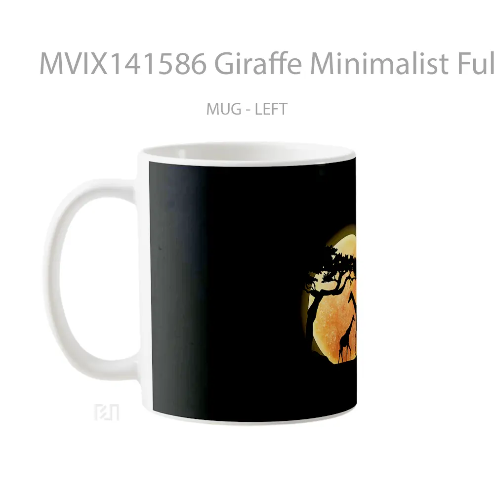 Mug Giraffe Minimalist Full Moon Digital Art Animal Gelas Hewan Lucu - All-side / Desain