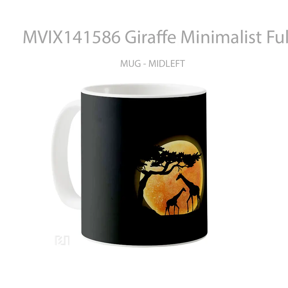 Mug Giraffe Minimalist Full Moon Digital Art Animal Gelas Hewan Lucu - All-side / Desain