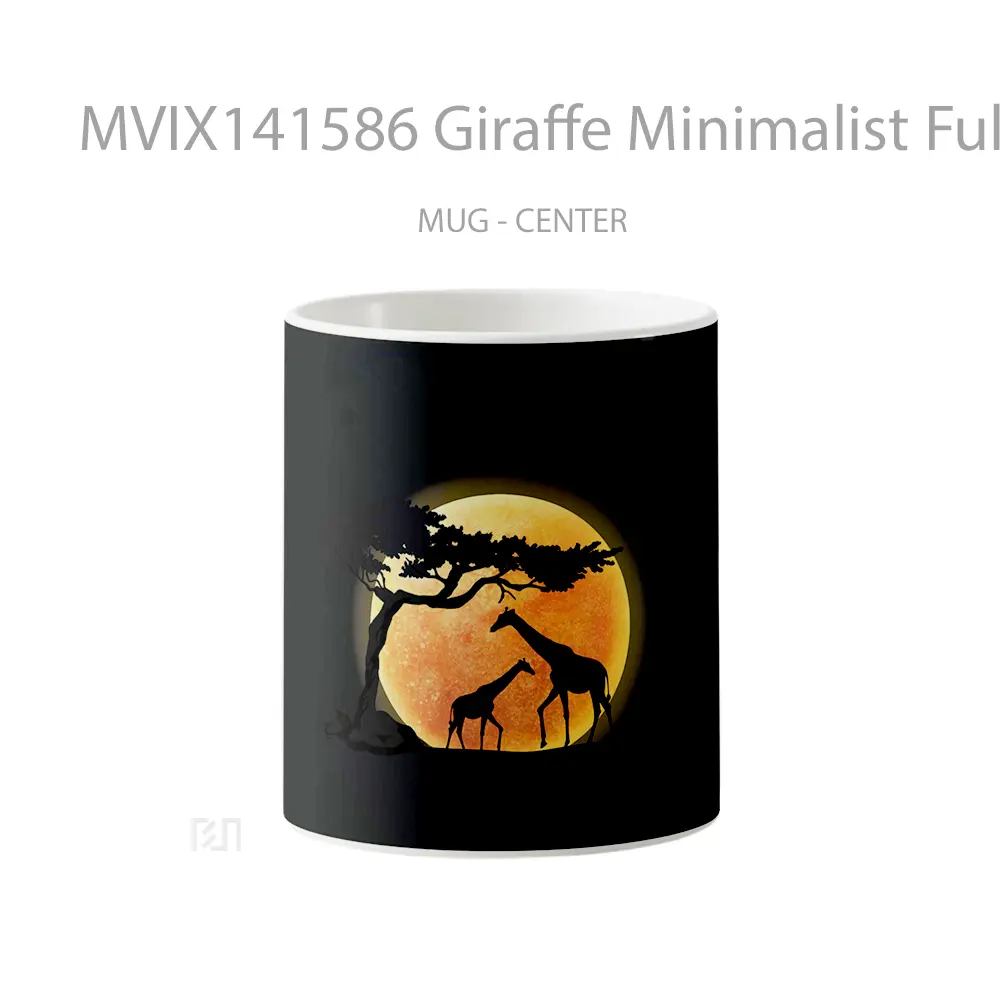 Mug Giraffe Minimalist Full Moon Digital Art Animal Gelas Hewan Lucu