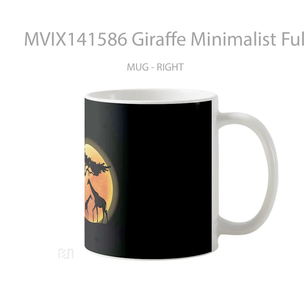 Mug Giraffe Minimalist Full Moon Digital Art Animal Gelas Hewan Lucu - All-side / Desain
