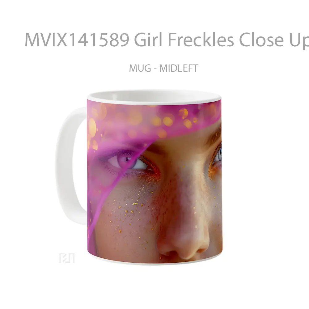 Mug Girl Freckles Close Up Digital Art Gelas Keramik Unik - All-side / Desain