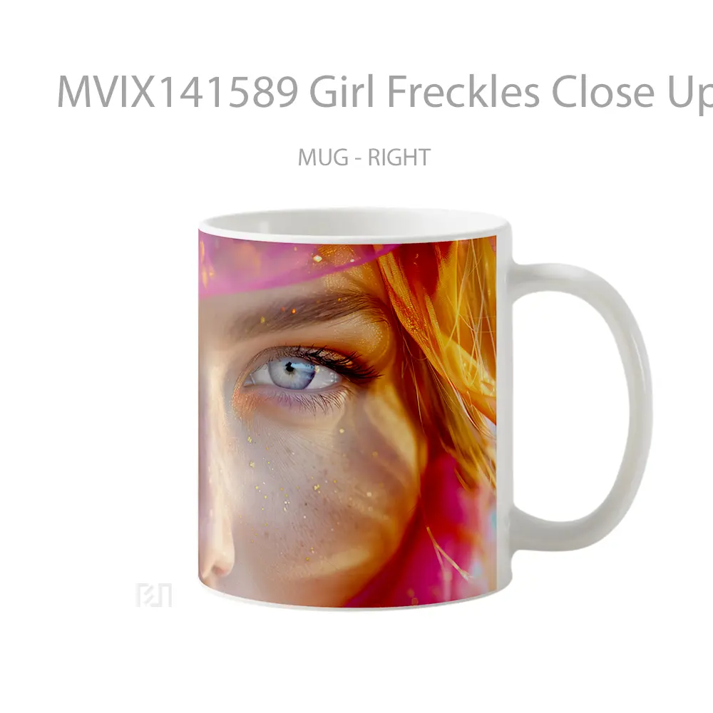 Mug Girl Freckles Close Up Digital Art Gelas Keramik Unik - All-side / Desain
