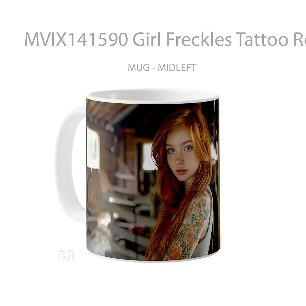 Mug Girl Freckles Tattoo Red Hair Gelas Keramik Unik - All-side / Desain