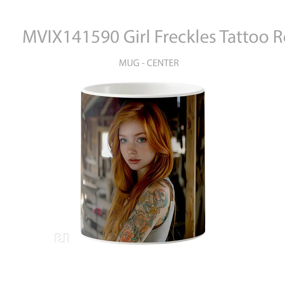 Mug Girl Freckles Tattoo Red Hair Gelas Keramik Unik