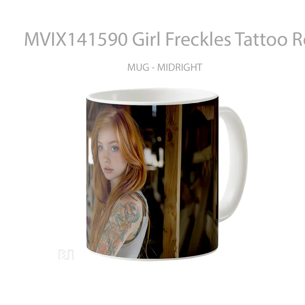 Mug Girl Freckles Tattoo Red Hair Gelas Keramik Unik - All-side / Desain