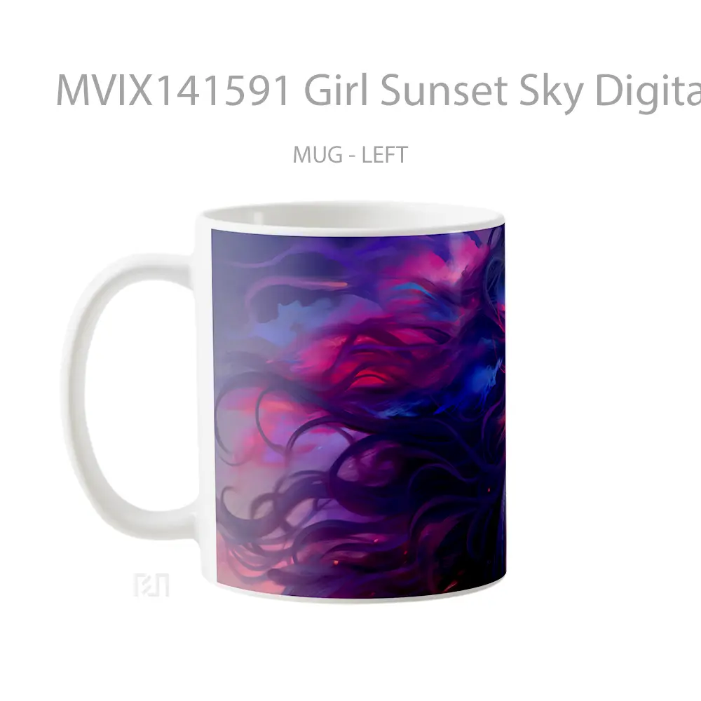 Mug Girl Sunset Sky Digital Art Gelas Pemandangan Alam - All-side / Desain