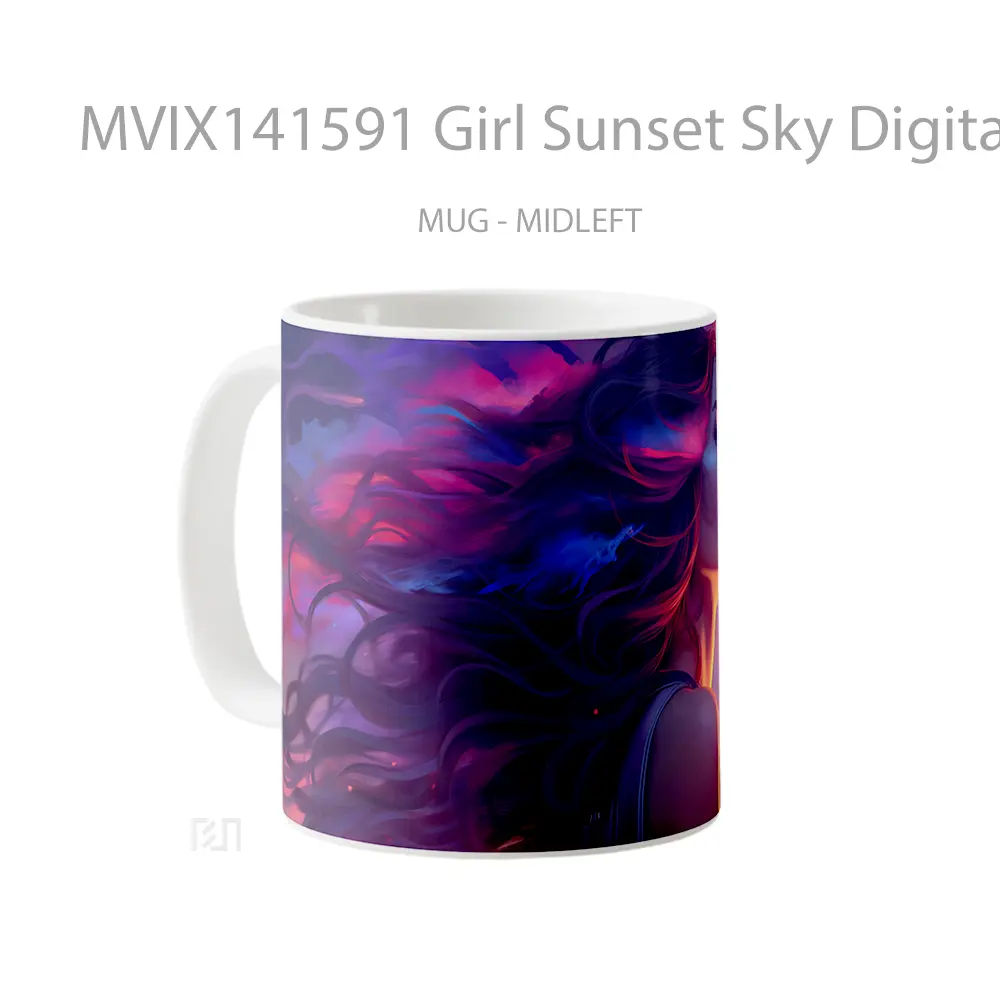 Mug Girl Sunset Sky Digital Art Gelas Pemandangan Alam - All-side / Desain