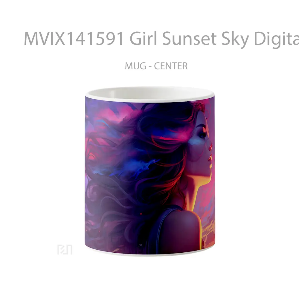 Mug Girl Sunset Sky Digital Art Gelas Pemandangan Alam