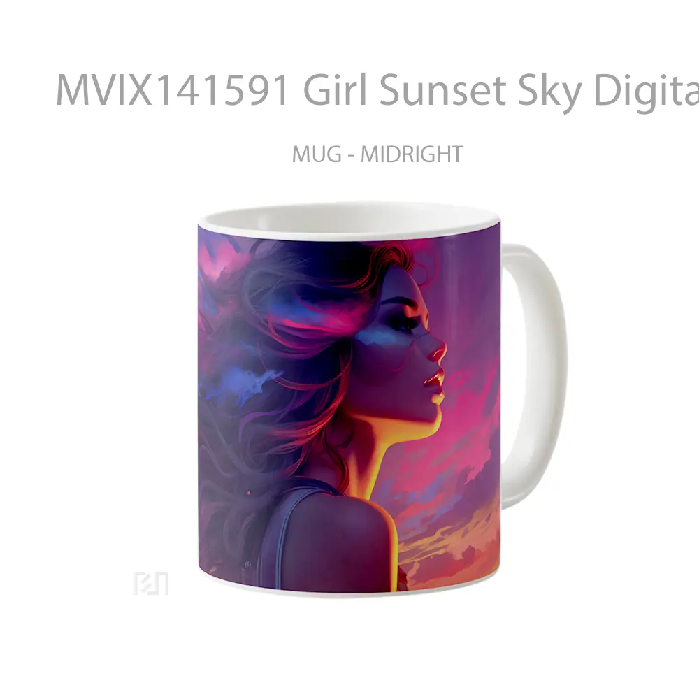 Mug Girl Sunset Sky Digital Art Gelas Pemandangan Alam - All-side / Desain