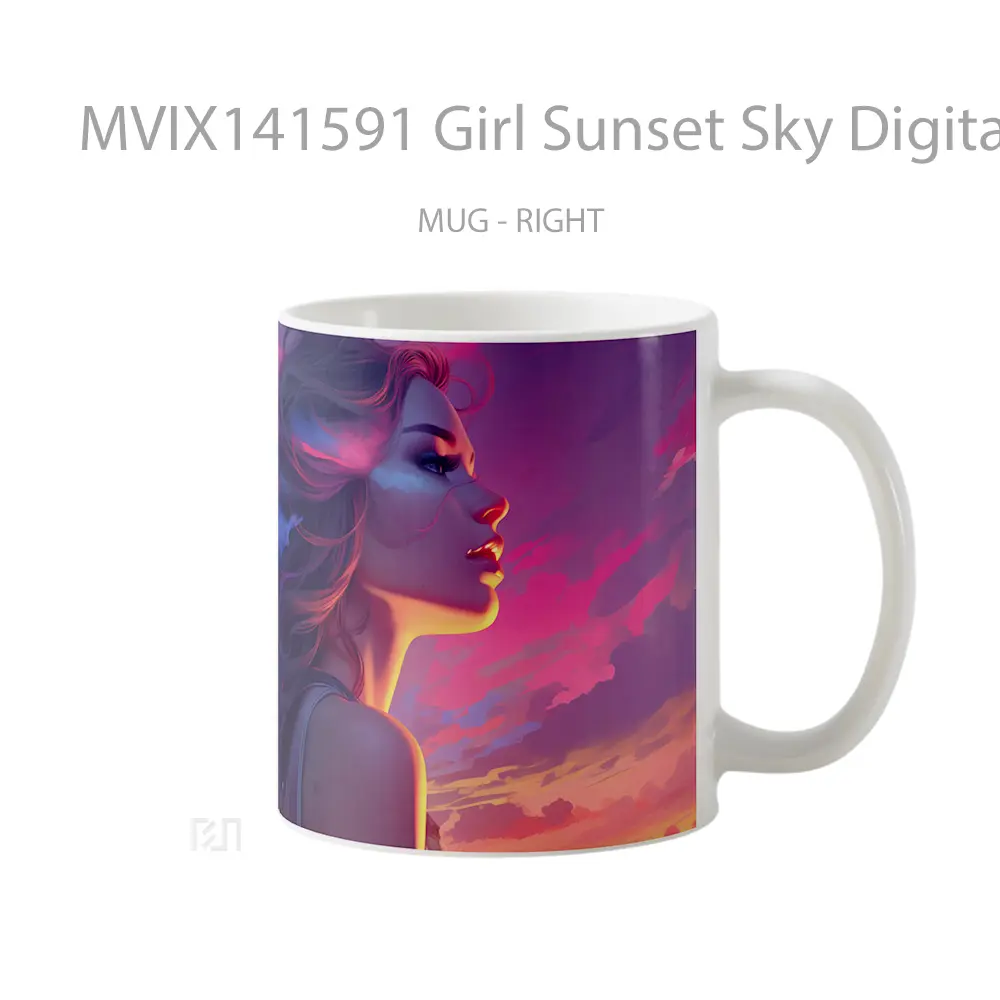 Mug Girl Sunset Sky Digital Art Gelas Pemandangan Alam - All-side / Desain