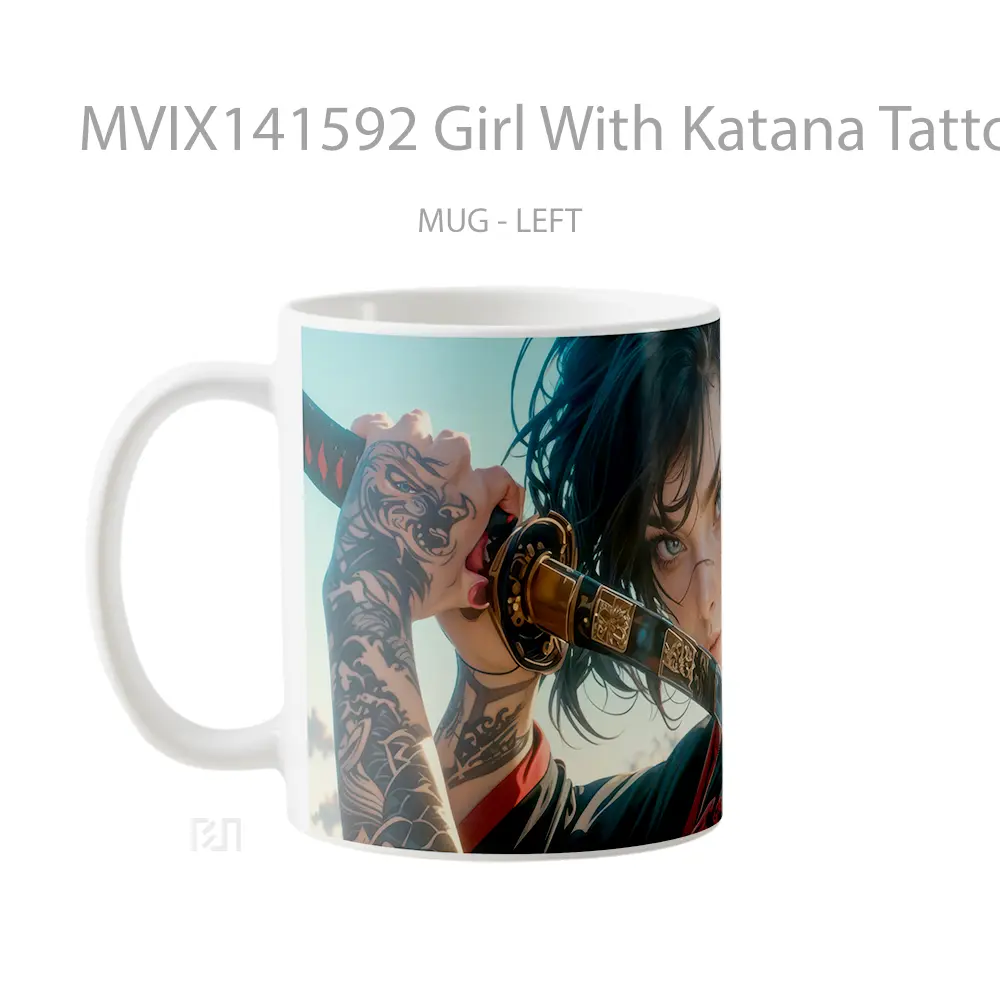 Mug Girl With Katana Tattoo Kimono Fantasy Gelas Keramik Unik - All-side / Desain