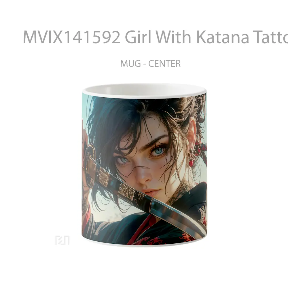 Mug Girl With Katana Tattoo Kimono Fantasy Gelas Keramik Unik