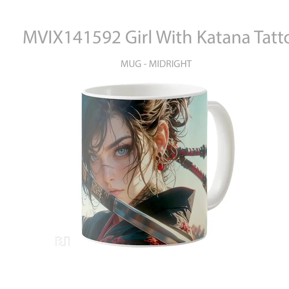 Mug Girl With Katana Tattoo Kimono Fantasy Gelas Keramik Unik - All-side / Desain