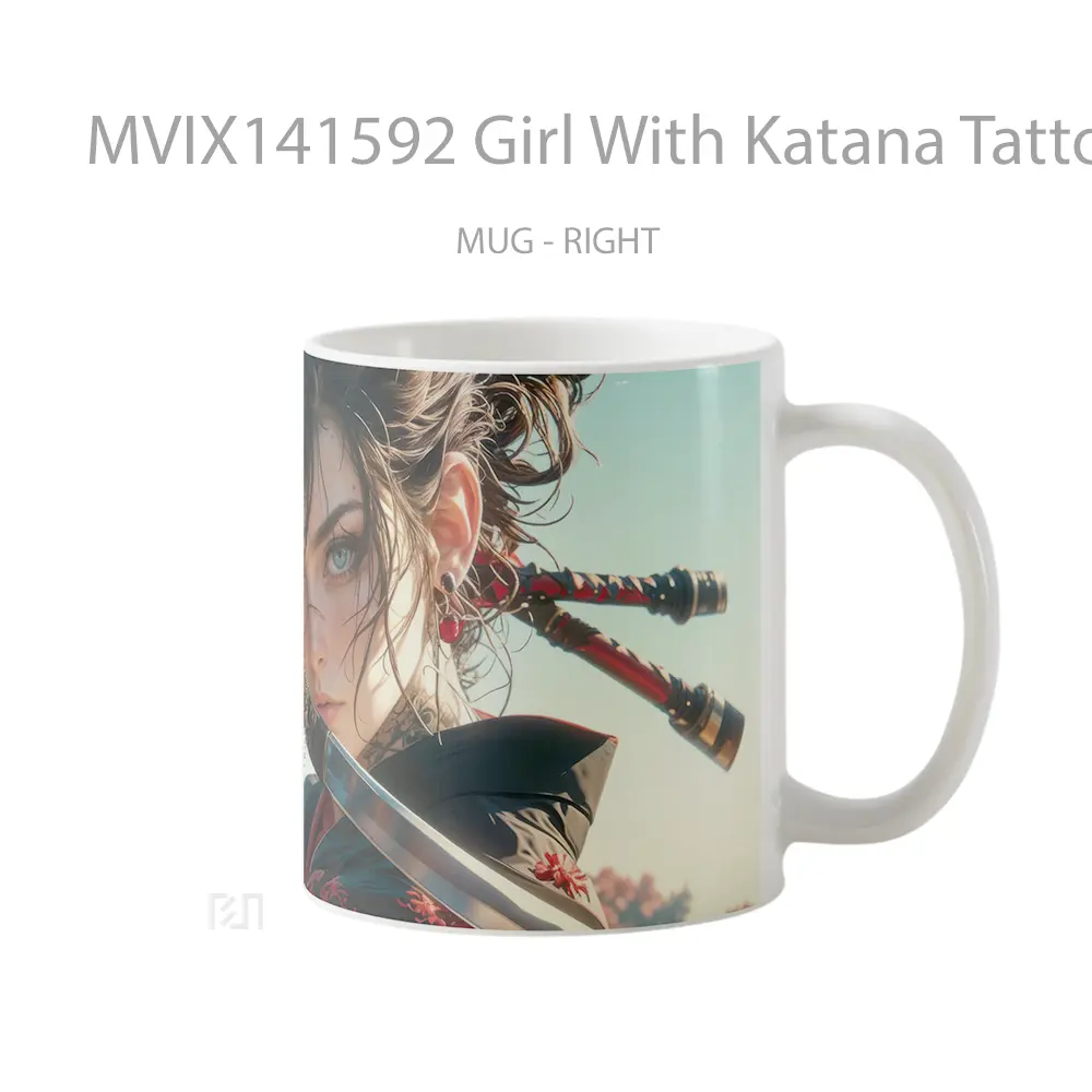 Mug Girl With Katana Tattoo Kimono Fantasy Gelas Keramik Unik - All-side / Desain