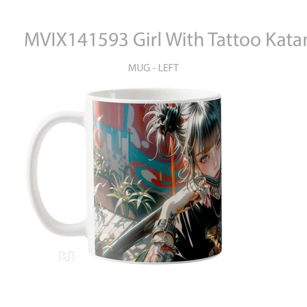 Mug Girl With Tattoo Katana Digital Art Gelas Keramik Unik - All-side / Desain