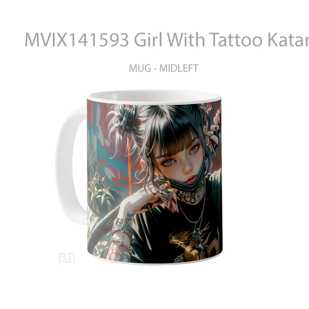 Mug Girl With Tattoo Katana Digital Art Gelas Keramik Unik - All-side / Desain