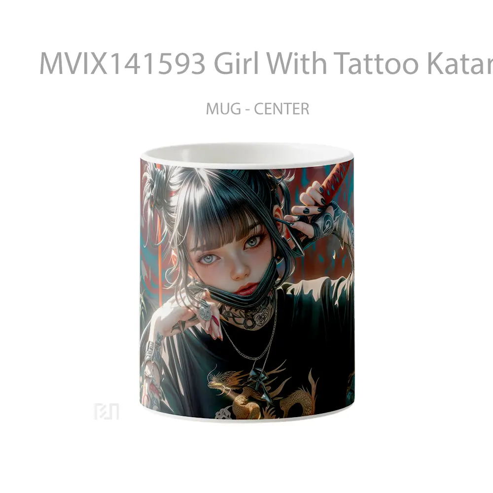 Mug Girl With Tattoo Katana Digital Art Gelas Keramik Unik