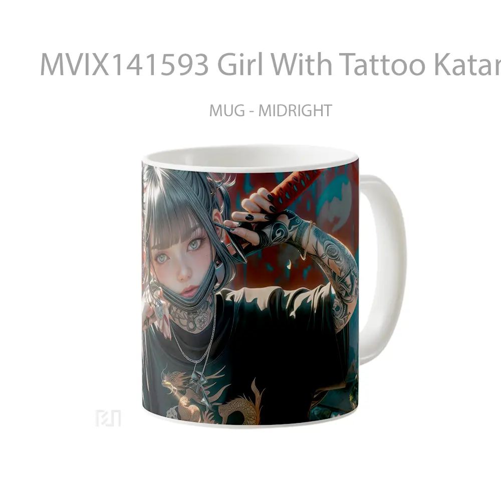 Mug Girl With Tattoo Katana Digital Art Gelas Keramik Unik - All-side / Desain