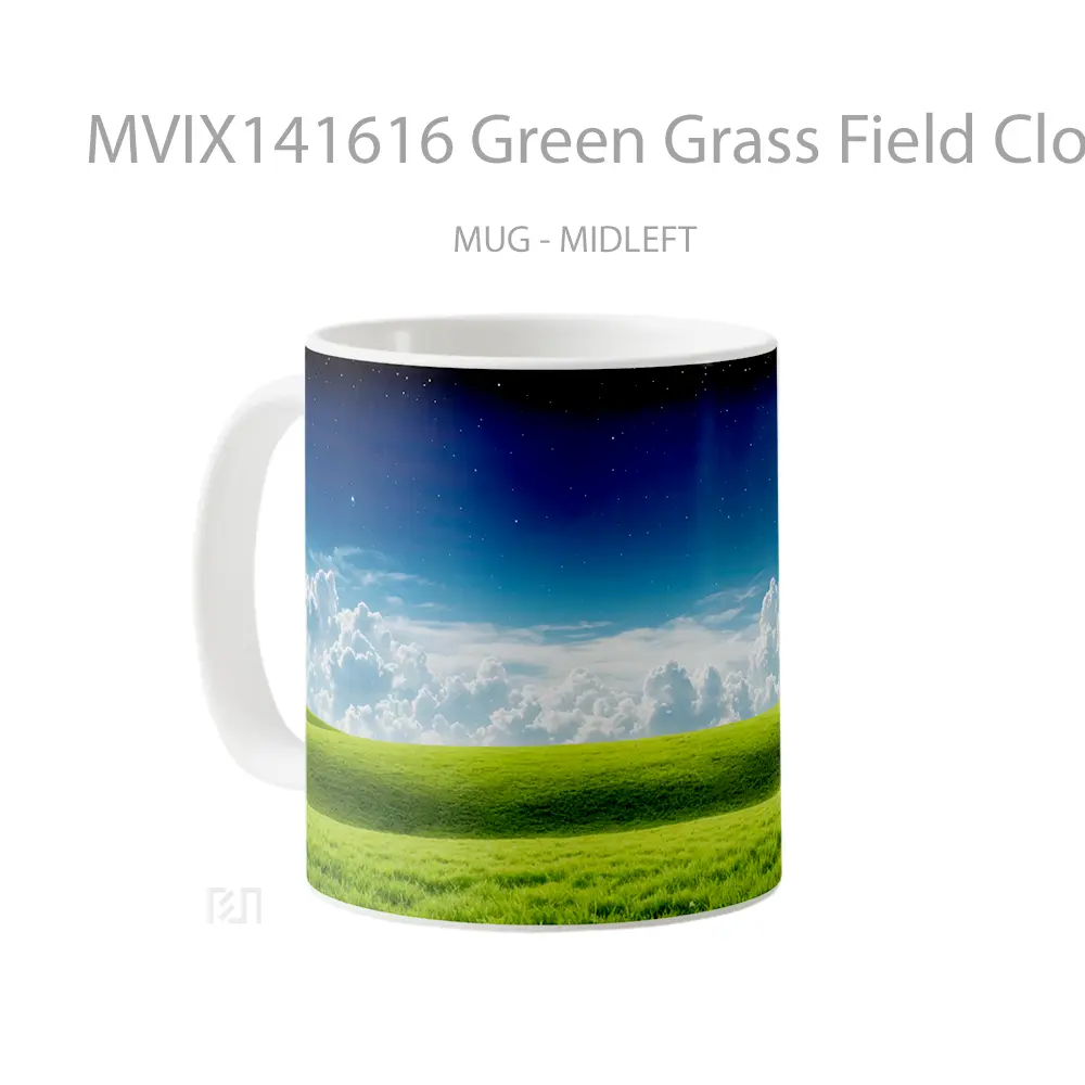 Mug Green Grass Field Clouds Sky Landscape Scenery Gelas Pemandangan Alam - All-side / Desain