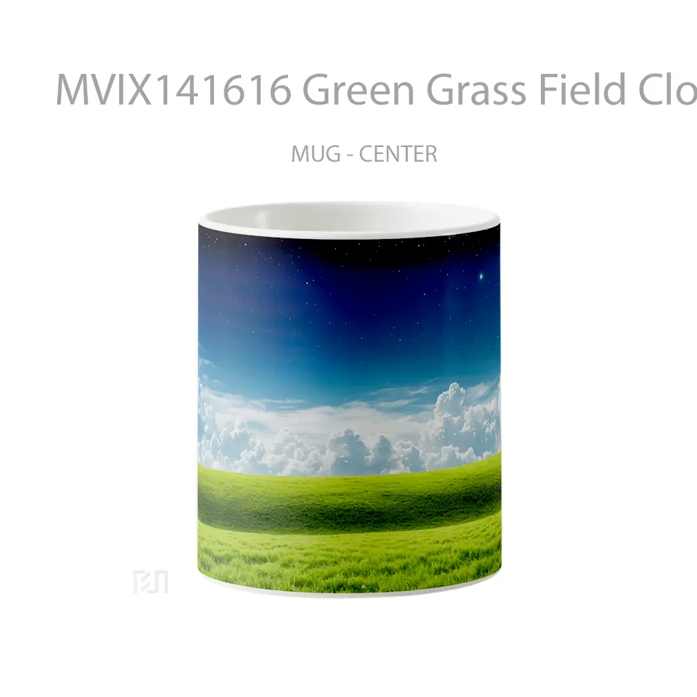 Mug Green Grass Field Clouds Sky Landscape Scenery Gelas Pemandangan Alam