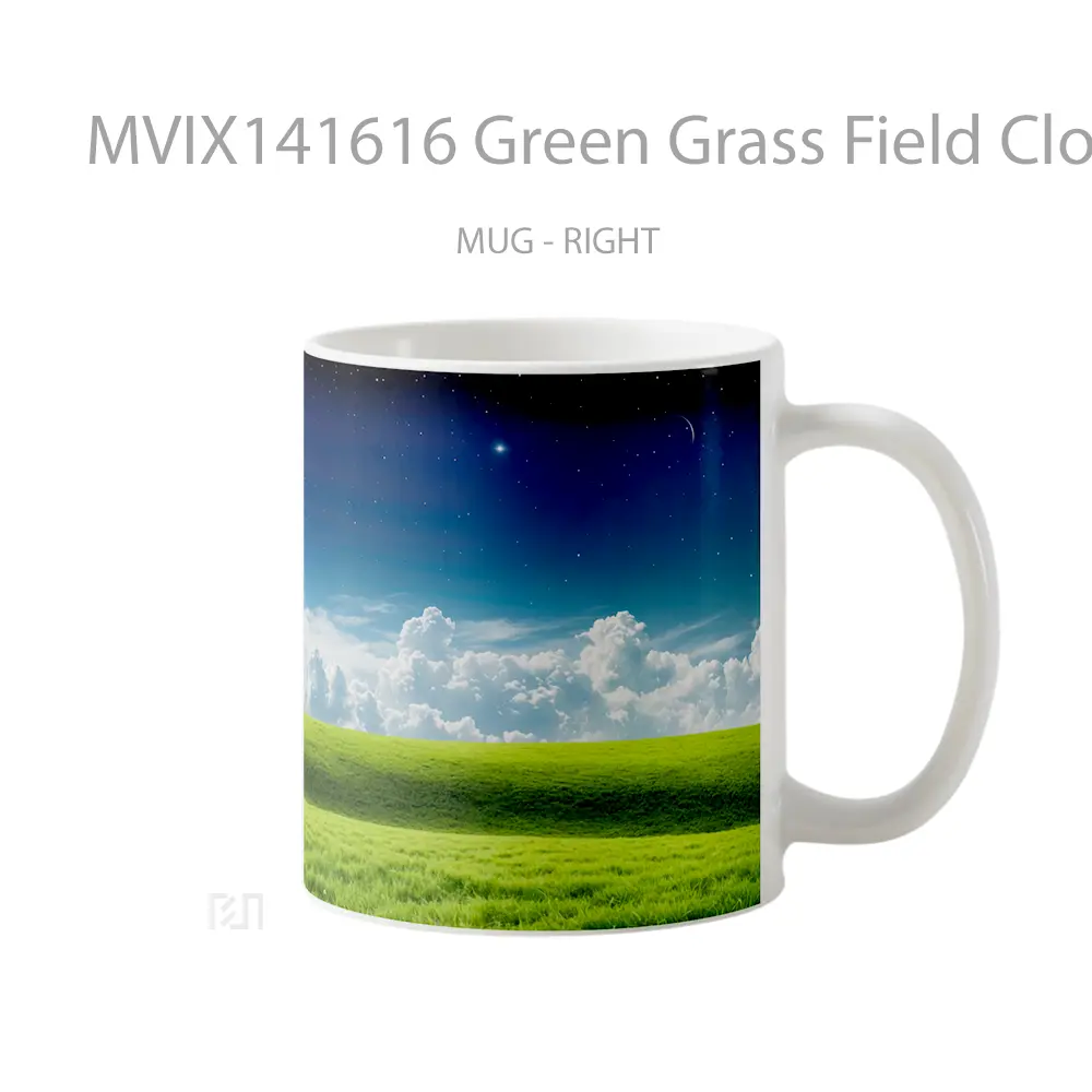 Mug Green Grass Field Clouds Sky Landscape Scenery Gelas Pemandangan Alam - All-side / Desain