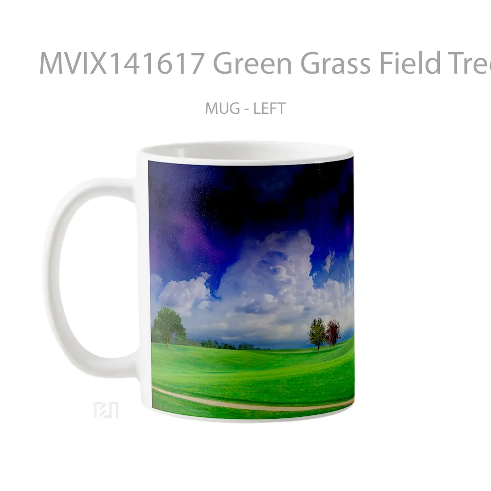 Mug Green Grass Field Trees Landscape Clouds Scenery Gelas Pemandangan Alam - All-side / Desain